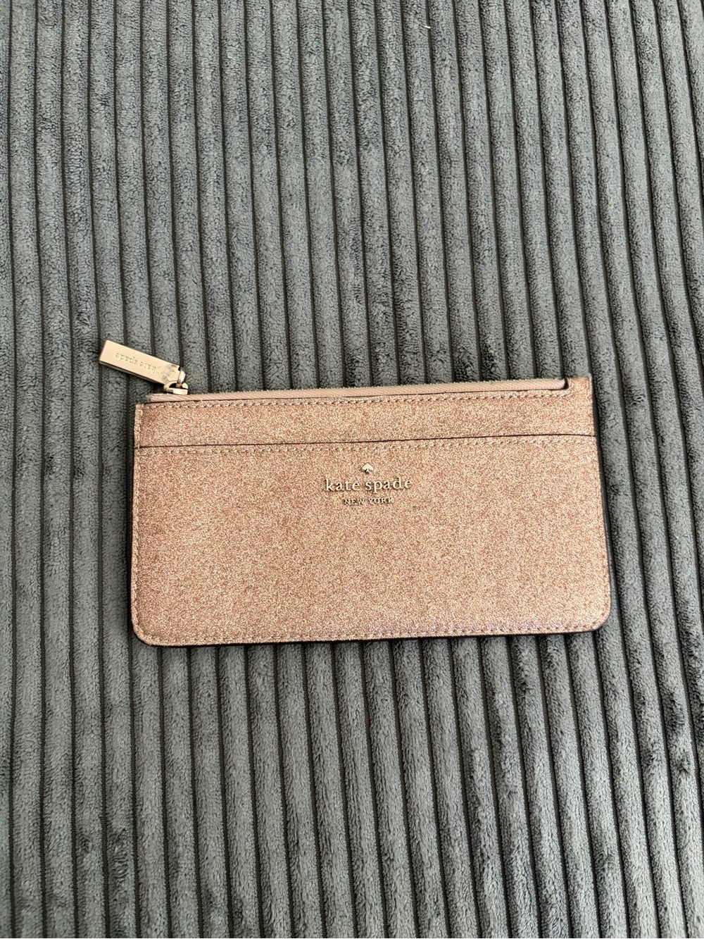 kate spade Rose Gold Glitter Slim Zip Card Wallet